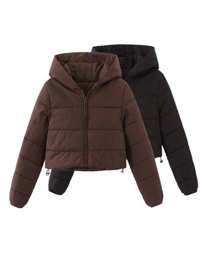 Fashion Winter Zipper Hooded Short Coat Mandela Color Jacket Women Outwear