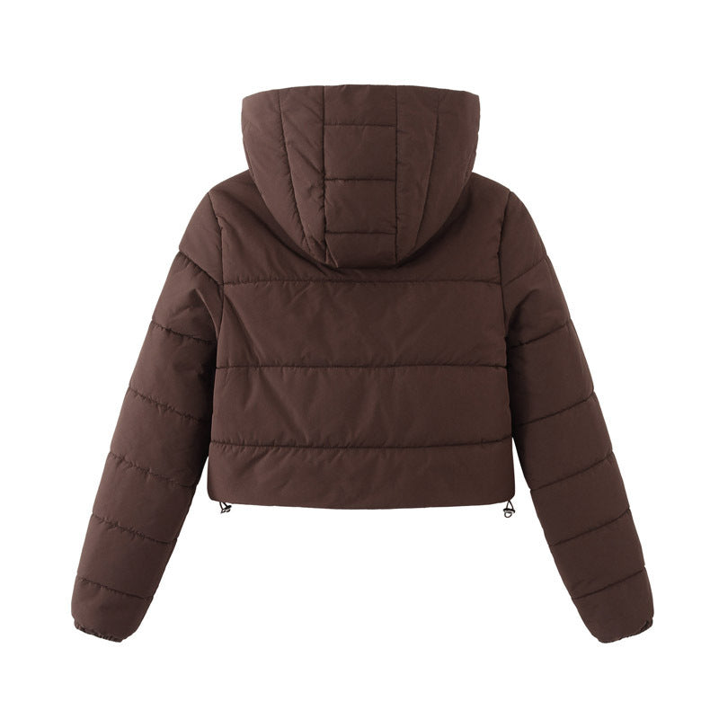 Fashion Winter Zipper Hooded Short Coat Mandela Color Jacket Women Outwear