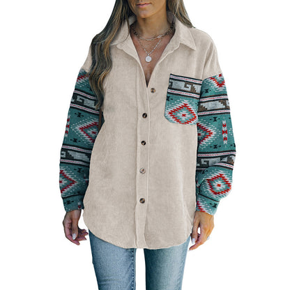 Multicolor Ethnic Lapel Coat Lazy Coat for Women