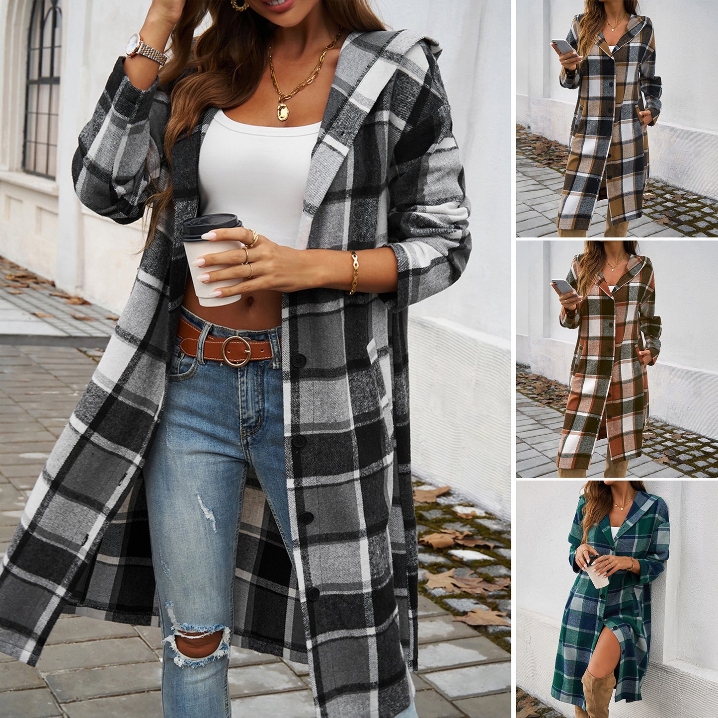 Damen Casual Loose Kontrastfarbe Kapuzenjacke Herbst Winter Kleidung