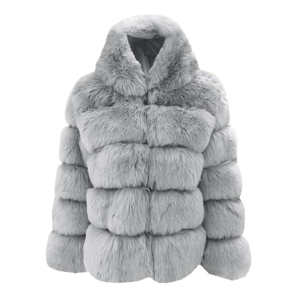 Women's Minimalist Hooded Fur Grass Jacket