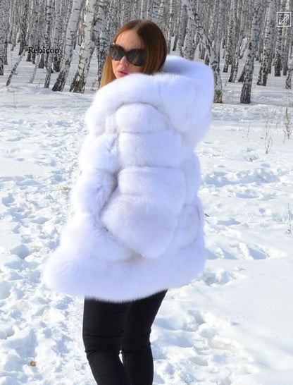 Women's Minimalist Hooded Fur Grass Jacket