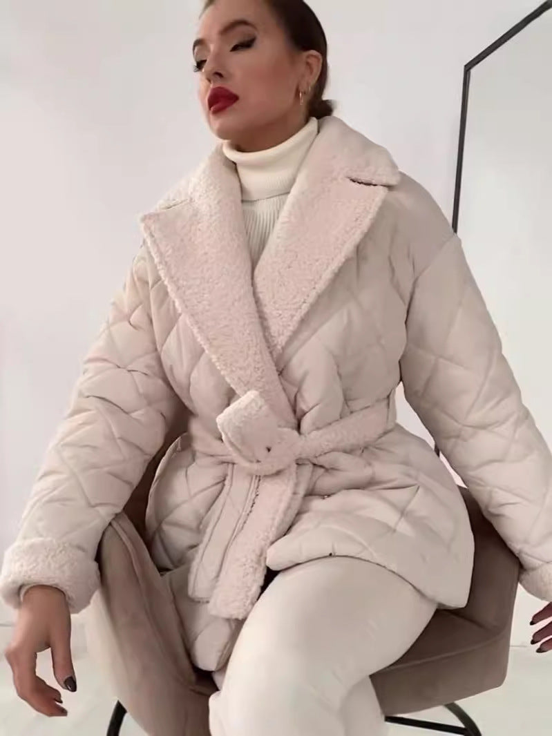 Manteau d'hiver à carreaux à revers pour femme