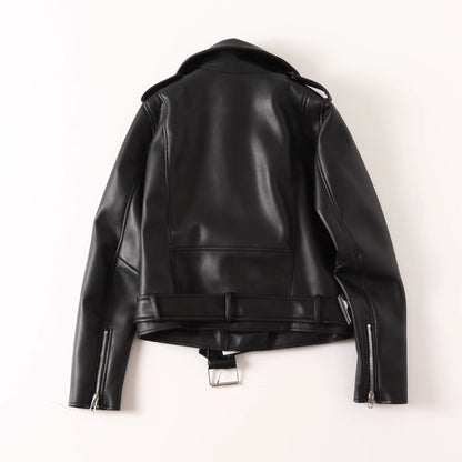 Women's Black PU Leather Zip Up Jacket