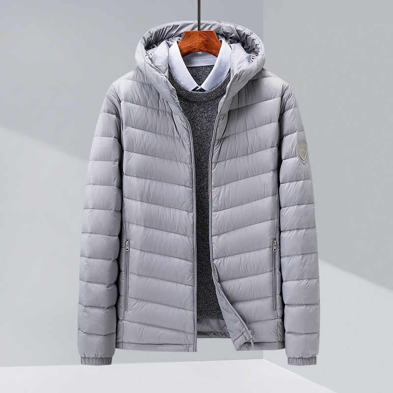 Men's Thin Hooded Down Jacket White Duck Down Slim Fit Korean Fashion