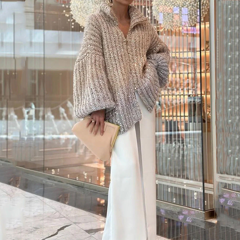 Chic and Fashion Western Style Sequined Knit Coat