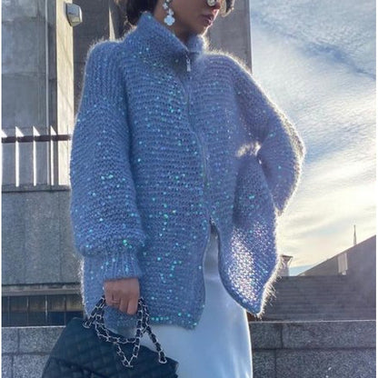 Chic and Fashion Western Style Sequined Knit Coat