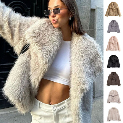 Fashion Winter Plush Coat Thick Lapel Casual Long Sleeve Women's Clothing