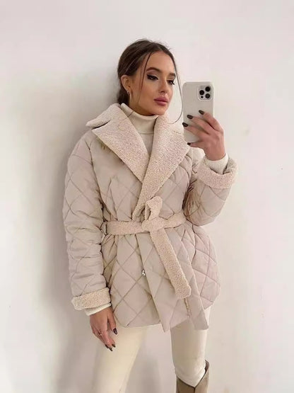 Manteau d'hiver à carreaux à revers pour femme