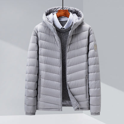 Men's Thin Hooded Down Jacket White Duck Down Slim Fit Korean Fashion