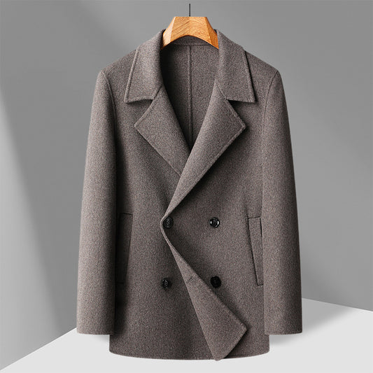 Handmade Double-faced Wool Overcoat Double-breasted Short Coat