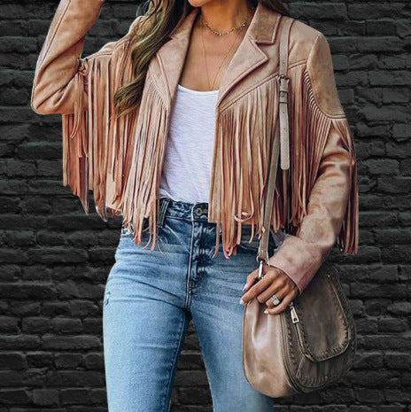 Women's Slim Fit Long Sleeve Tassel Coat