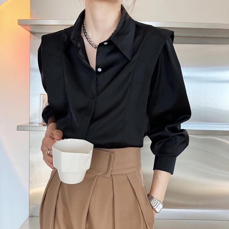 Women's Vintage Satin Ruffle Shirt