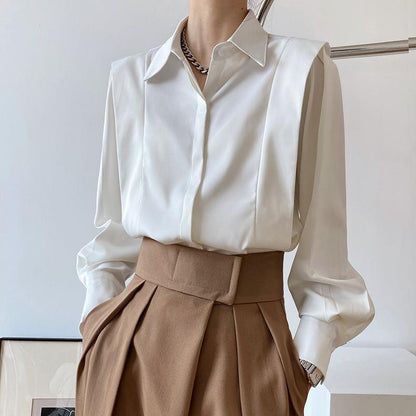 Women's Vintage Satin Ruffle Shirt