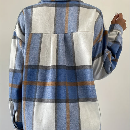 Wool Jacket Long Sleeve Plaid Coat Loose