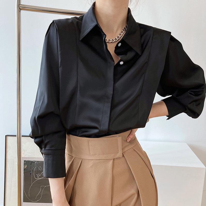 Women's Vintage Satin Ruffle Shirt