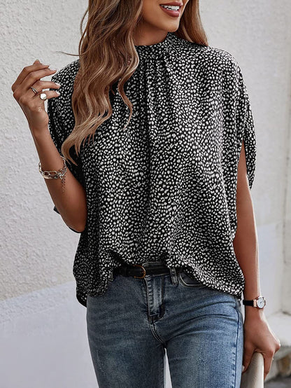 Casual Fashion Print Split Batwing Sleeve Top