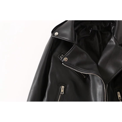 Veste zippée en cuir PU noir pour Femmes