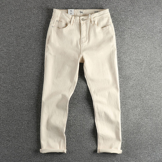 INTAGE RAW - CREAM WHITE WASHED FABRIC JEANS