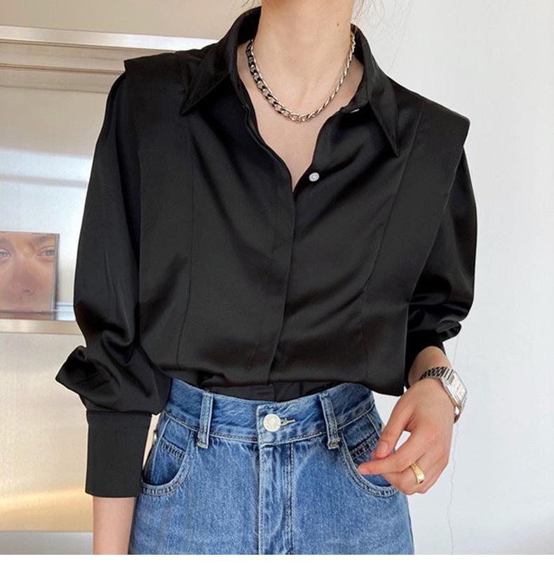 Women's Vintage Satin Ruffle Shirt