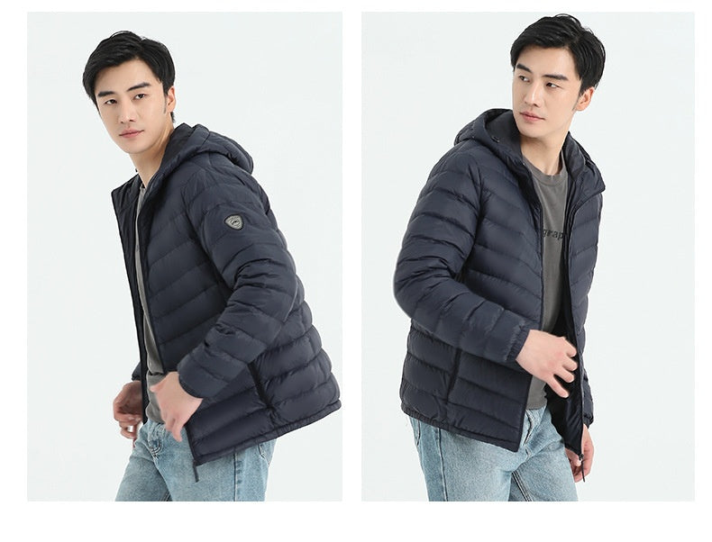 Men's Thin Hooded Down Jacket White Duck Down Slim Fit Korean Fashion