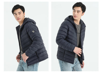 Dünne Daunenjacke mit Kapuze für Herren, weiße Entendaunen, Slim Fit, koreanische Mode