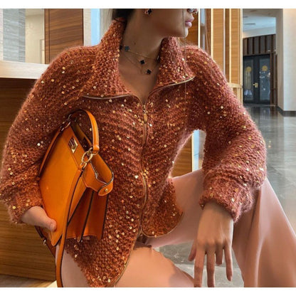 Chic and Fashion Western Style Sequined Knit Coat