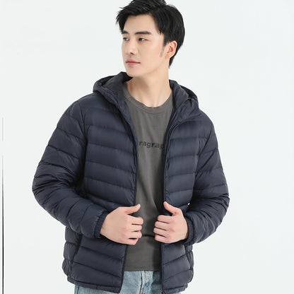 Dünne Daunenjacke mit Kapuze für Herren, weiße Entendaunen, Slim Fit, koreanische Mode