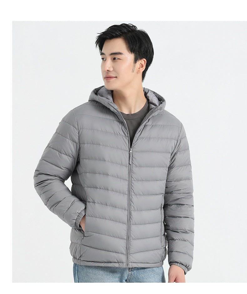 Dünne Daunenjacke mit Kapuze für Herren, weiße Entendaunen, Slim Fit, koreanische Mode