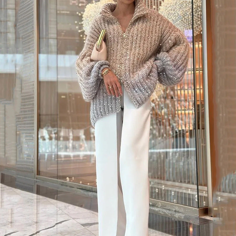 Chic and Fashion Western Style Sequined Knit Coat