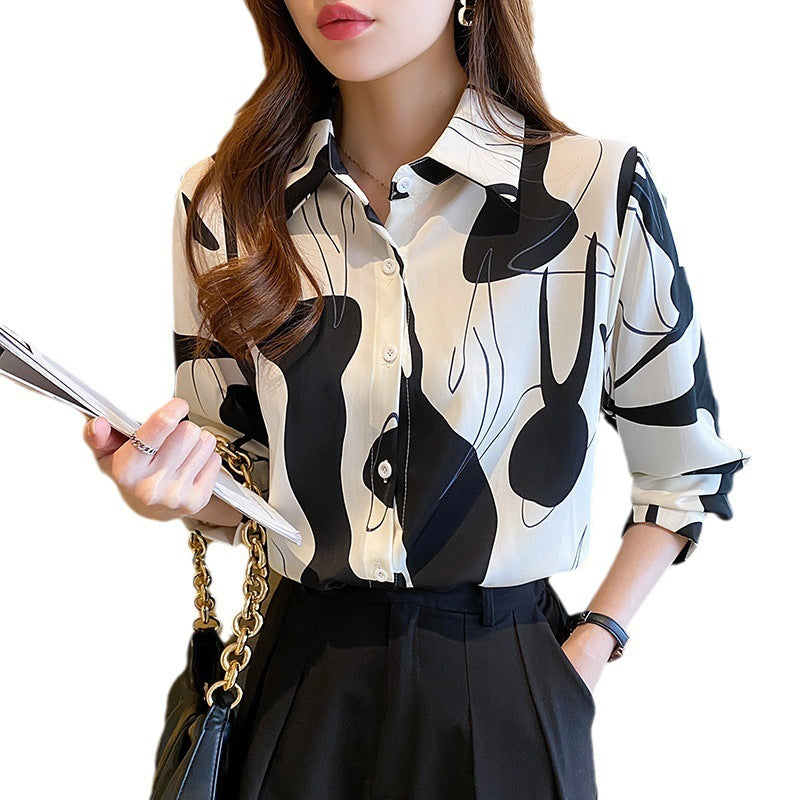 Women's long sleeve shirt, temperament print 