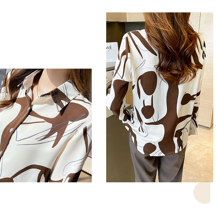 Women's long sleeve shirt, temperament print 