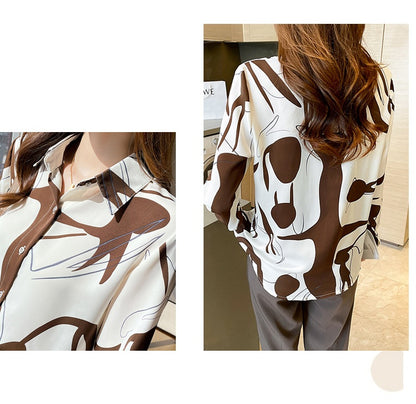 Women's long sleeve shirt, temperament print 