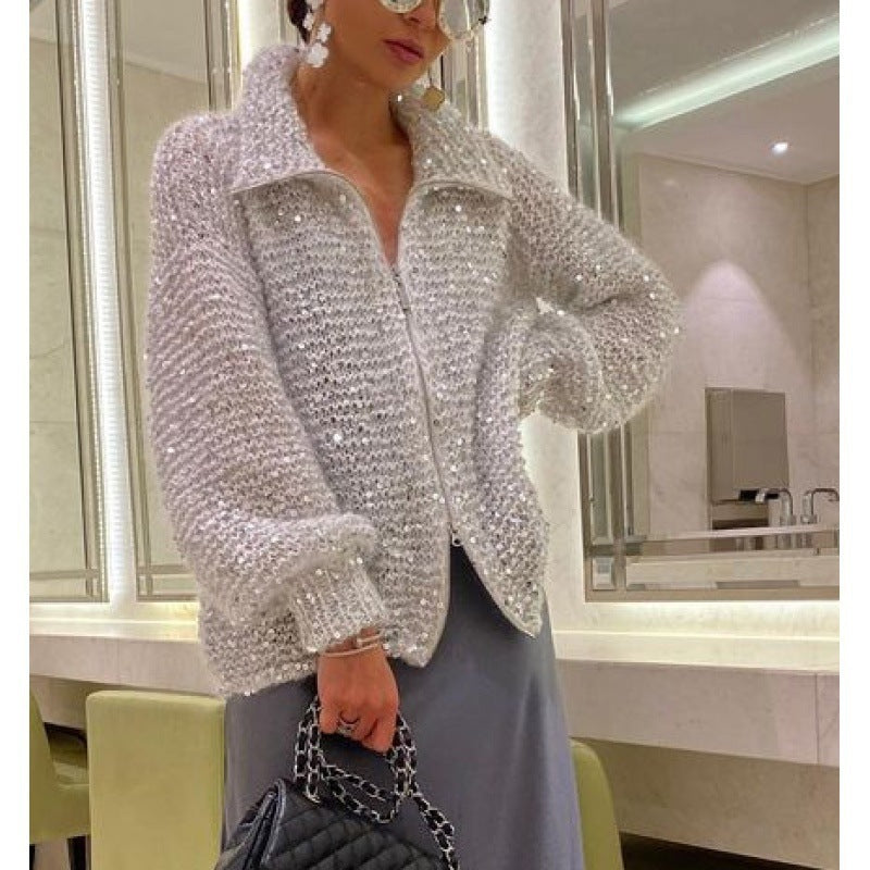 Chic and Fashion Western Style Sequined Knit Coat