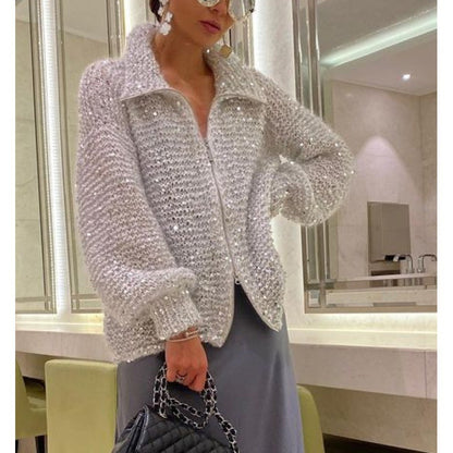 Chic and Fashion Western Style Sequined Knit Coat