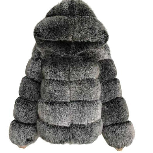 Women's Minimalist Hooded Fur Grass Jacket