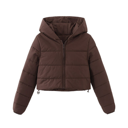 Fashion Winter Zipper Hooded Short Coat Mandela Color Jacket Women Outwear