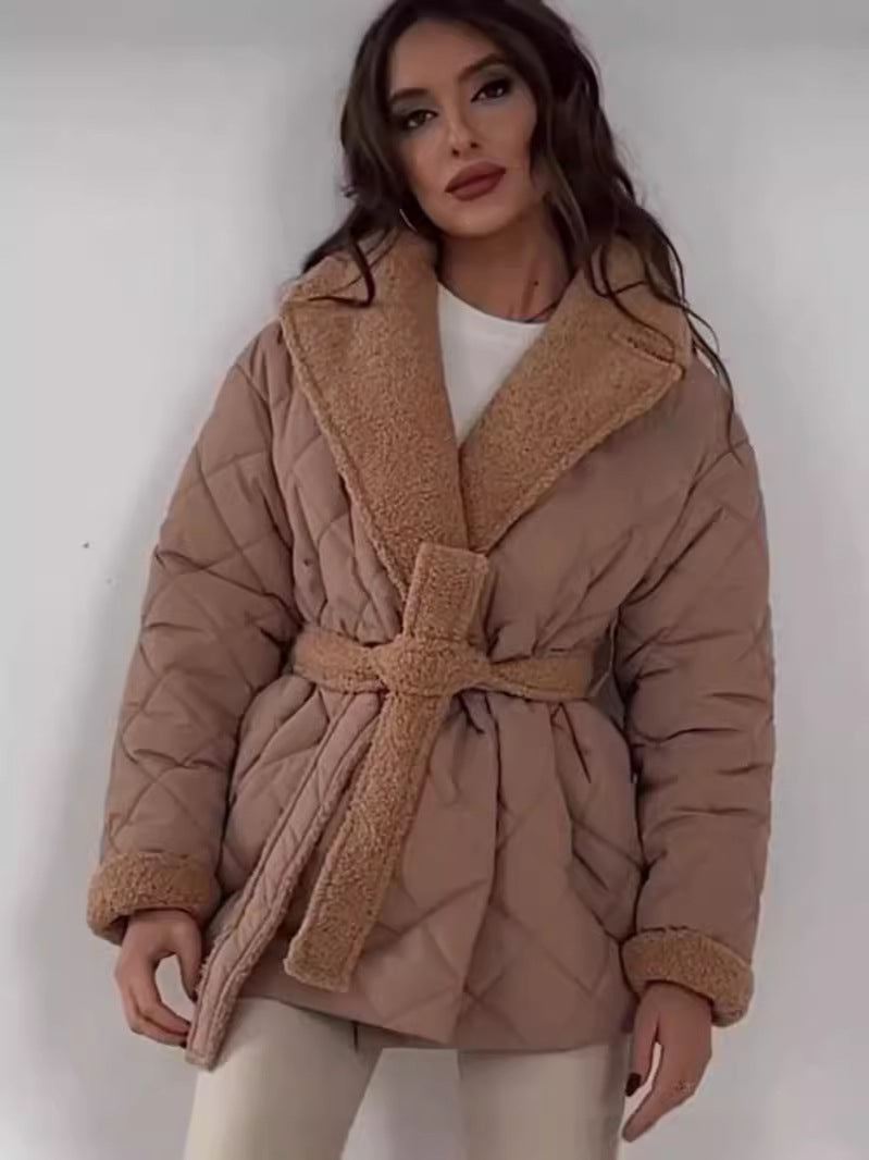 Manteau d'hiver à carreaux à revers pour femme